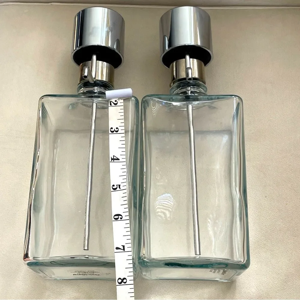 Crate & Barrel Barware Pump Top Liquor Decanters Set Of 2 Vodka & Bourbon